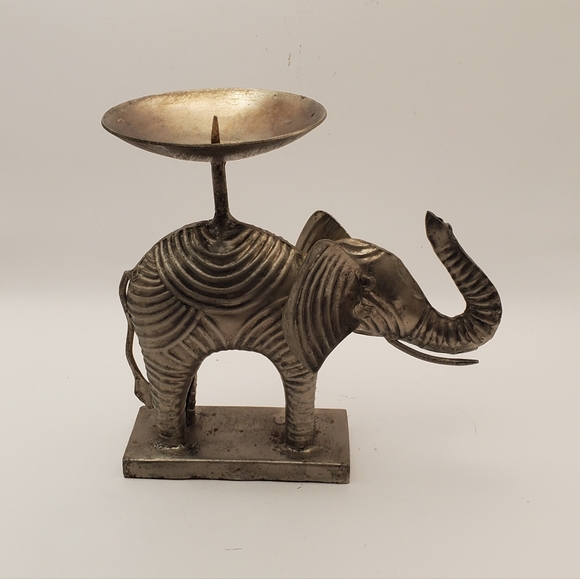 Beautiful Indo Greek Ancient Elephant Bronze Silver Candle Holder 6" H , India - Picture 7 of 14